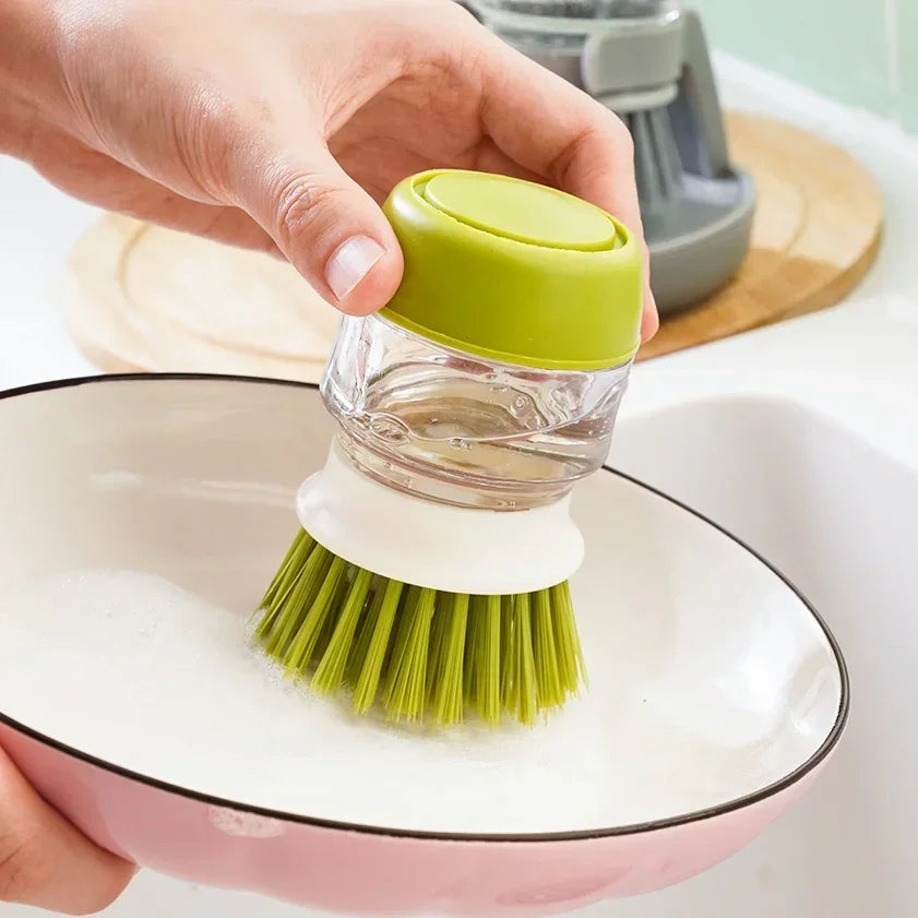 Automatic Liquid Dishwashing Brush Kitchen Household Dishwashing Brush Cleaning Kitchen Soap Dispenser Brush Gray/green