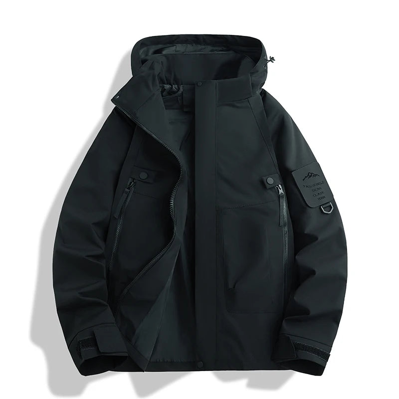 New Outdoor Waterproof Hooded Jacket Unisex Spring Autumn Loose Thin Workwear Windproof Coat for Men's Hiking Camping Activities