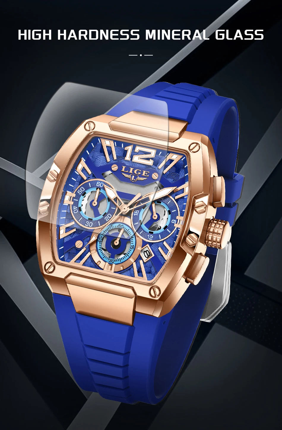 LIGE Original Brand Fashion Mens Watches Sport Military Chronograph Calendar Silicone Strap Quartz Wristwatch Relogio Masculino