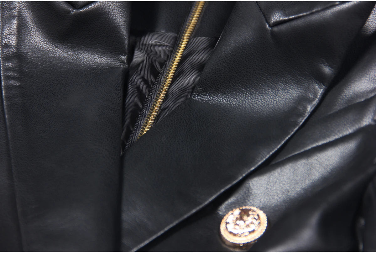 2024 Spring And Autumn New High-end Fashion, Simple Temperament, Slim Slim Skin, Women's Pu Leather Suit Skirt Dress