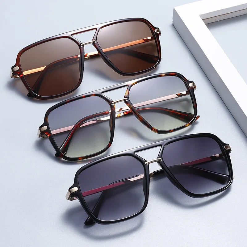 SHAUNA Fashion Double Bridges Square Sunglasses Women Men Retro Gradient Sun Glasses Shades UV400