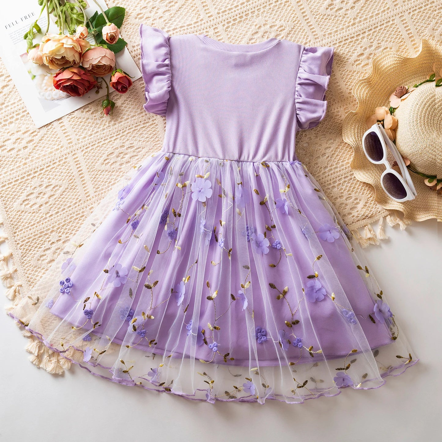Girls Fairy Dress for 3-8 Yrs Birthday Party Princess Dress Flower Girl Dress for Wedding Embroidery Easter Dress for Girls Wear