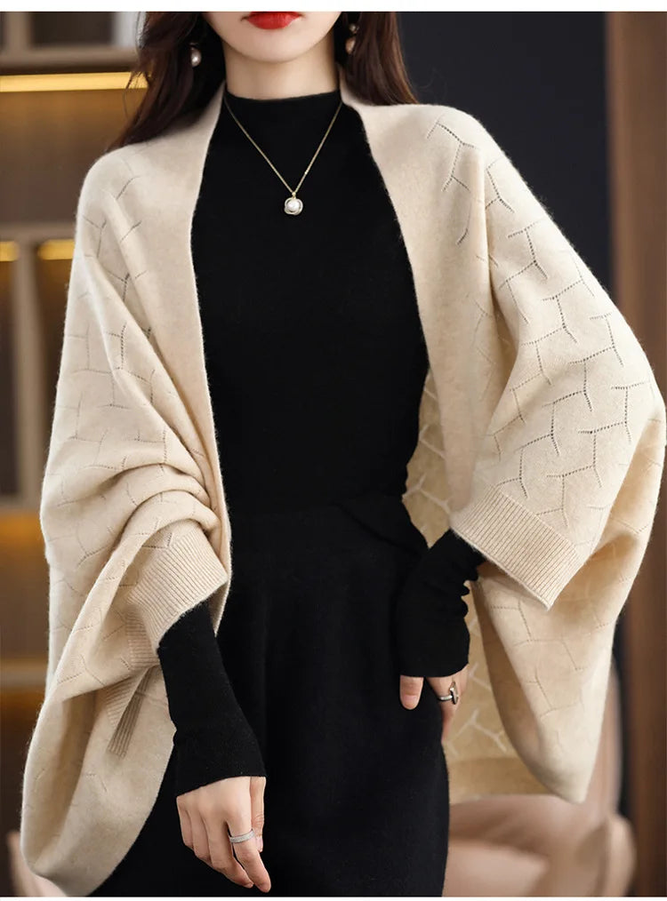 Wool Knitted Shawl Scarf Dual-purpose Autumn and Winter New Solid Color Loose Versatile Exterior Cloak Cardigan