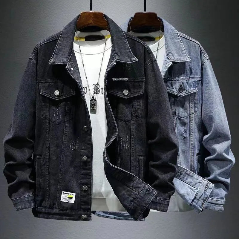Sli American Retro Workwear Denim Jaet Men Trendy Loose Versatile Jaet Men Spring Autumn Loose Fit Youthful Energy