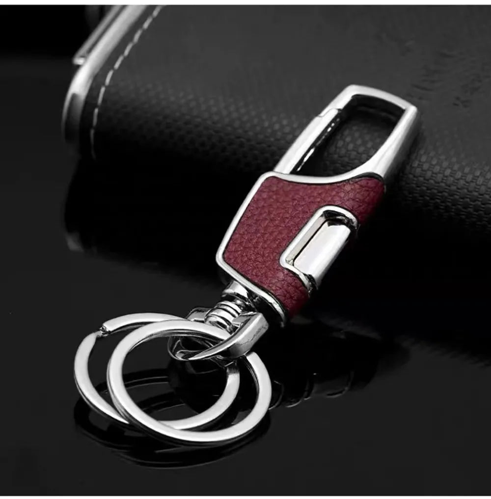 Double-ring metal keychain, simple and stylish. Thick and substantial texture, anti-lost and portable, showcasing men's taste.