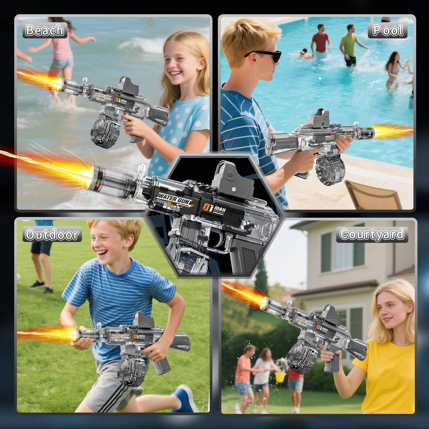 2025 Kids Hot Selling Electric Spray & Water Gun Simulates Sound Light Gun Toys Outdoor Activities Spray Vibration Gun Toys