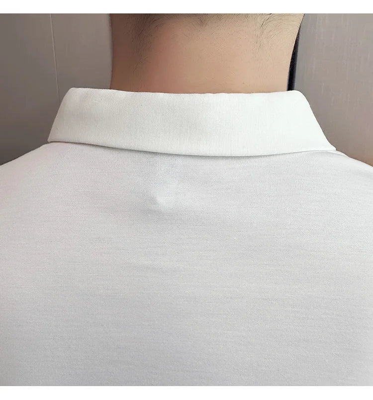 Luxury Purple Polo Shirts For Men High Quality Summer Short Sleeve Men's Polos Ice Silk Elastic Slim Fit Turn Down Collar Tees