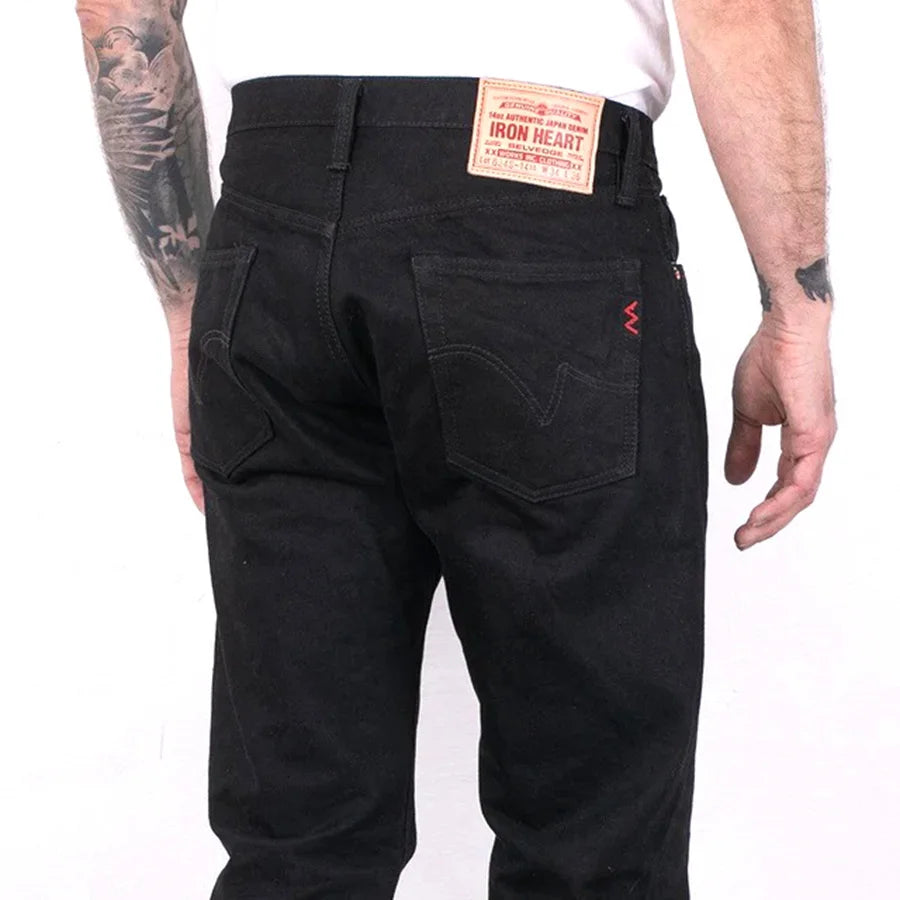IRON HEART Indigo-Sulfide Black 634s Double Dyed 14oz Denim Jeans, One Wash