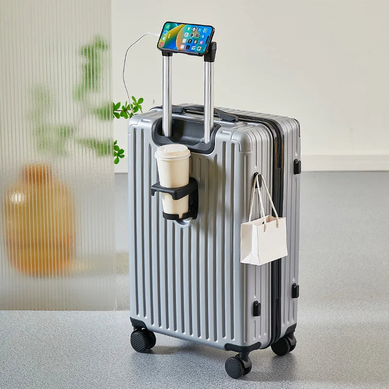 Large Capacity Medium Travel Luggage Bag 20-26 Inch Rolling Bag with Cup Holder And Phone Stand for Easy Carry-On Travel