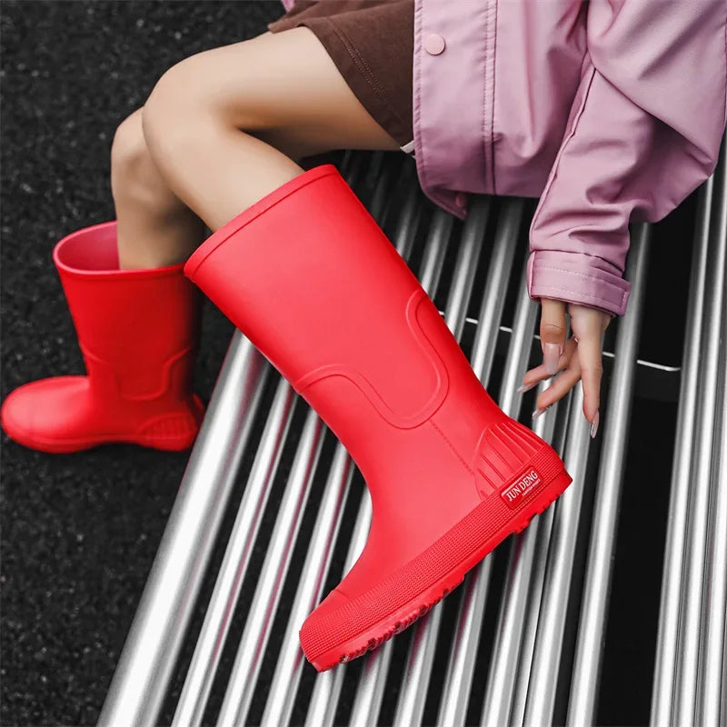 Women's High-Top Rain Boots Spring Autumn Waterproof Slip-Resistant Long Tube Shoes for Outdoor Work PVC Material Knee-High