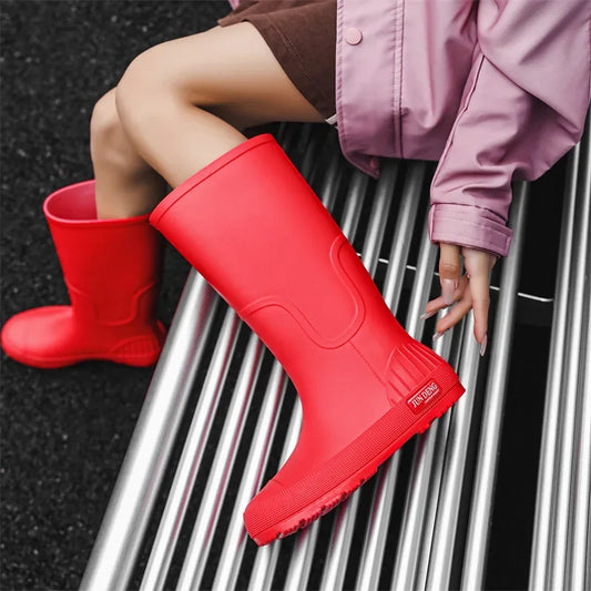 Women's High-Top Rain Boots Spring Autumn Waterproof Slip-Resistant Long Tube Shoes for Outdoor Work PVC Material Knee-High