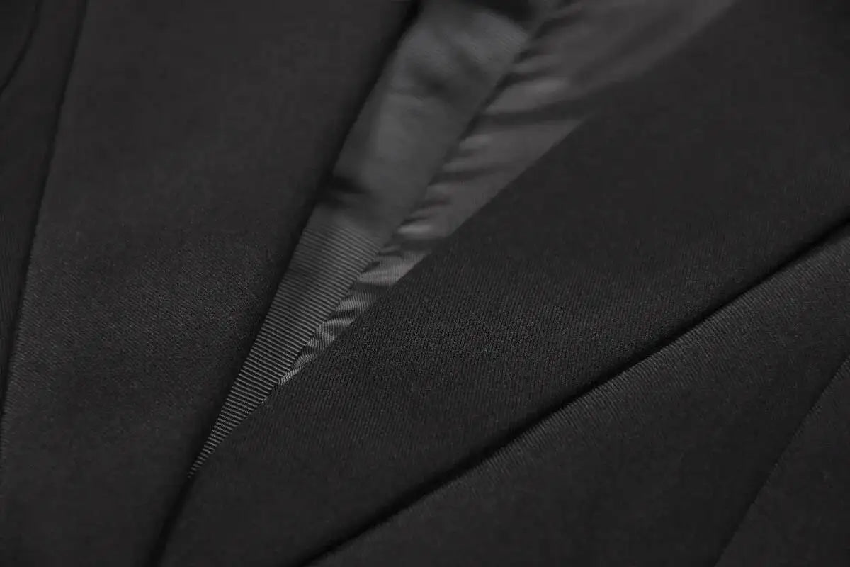 LGRQ 2026 Spring Fashion Women Clothes Notched Collar Full Sleeves Metal Single Button Slim High Waist Blazer Office Lady