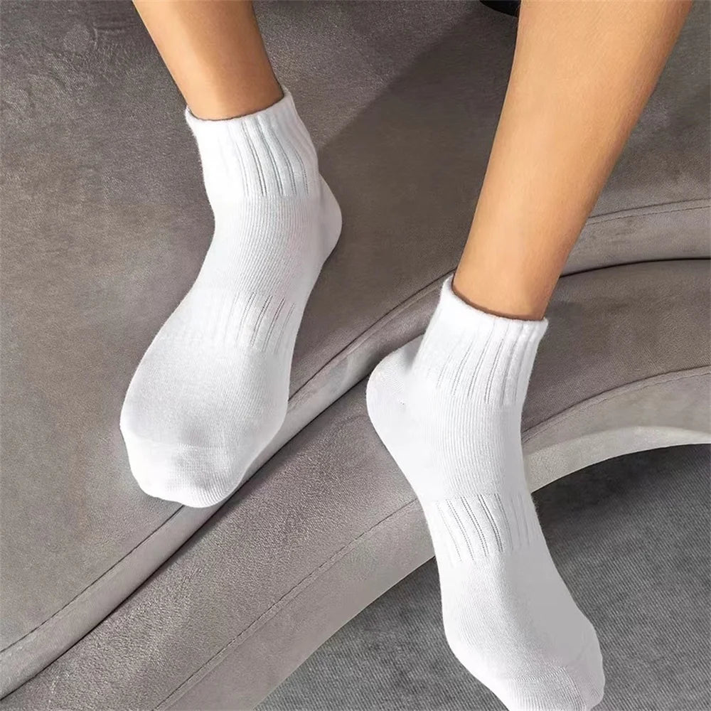10 Pairs Classic Black White 95% Cotton Men's Short Socks Summer Thin Low Tube Socks Anti Odor Women's Ankel Sox EU 37-42