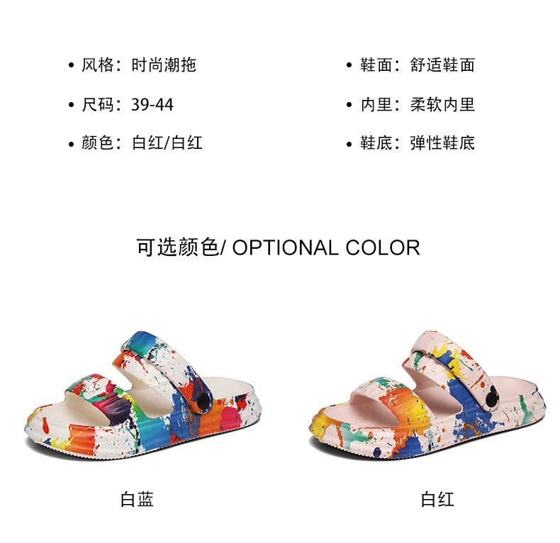 2024 New Thick-soled EVA Cave Shoes Women's Summer Wear Non-slip Beach Soft-soled Semi-Slippers Fashion Printed Sandals