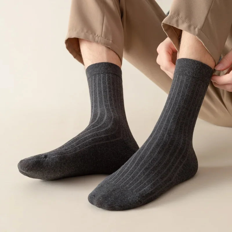 Men Cotton Socks High Quality Solid Color Business Crew Spring Autumn Knitting Mib Tube Ankle Long Breathable Casual Soft Socks