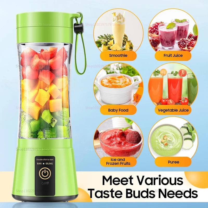 380ml Portable Electric Juicer Smoothie Blender USB Rechargeable Food Processor Mini Fruit Mixer for Travel Kitchen Workout