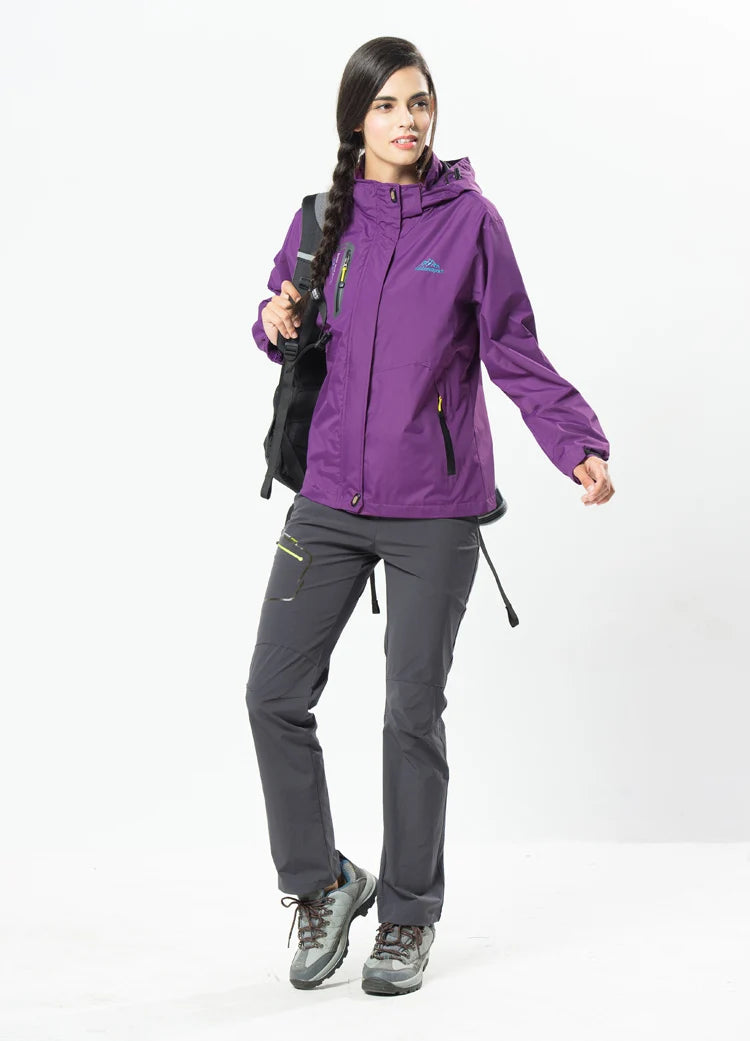 TRVLWEGO Women's Autumn Waterproof Rain Jacket Camping Lightweight Raincoat Hooded Hiking Jacket Softshell Windbreaker Coats