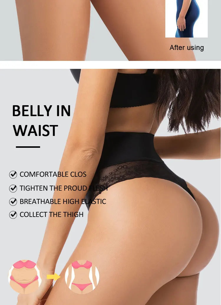 High Waist Tummy Control Women Seamless Panties Sexy Flroal Lace Splicing Thongs Tight Elastic Breathable Soft Lingerie