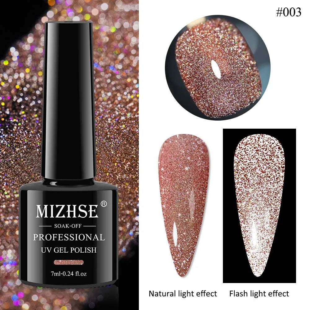 MIZHSE 7ML Reflective Top Coat Gel Nail Polish Shiny Glitter Vernis Semi Permanent Varnish Nail Gel Polish for Manicure Nail Art