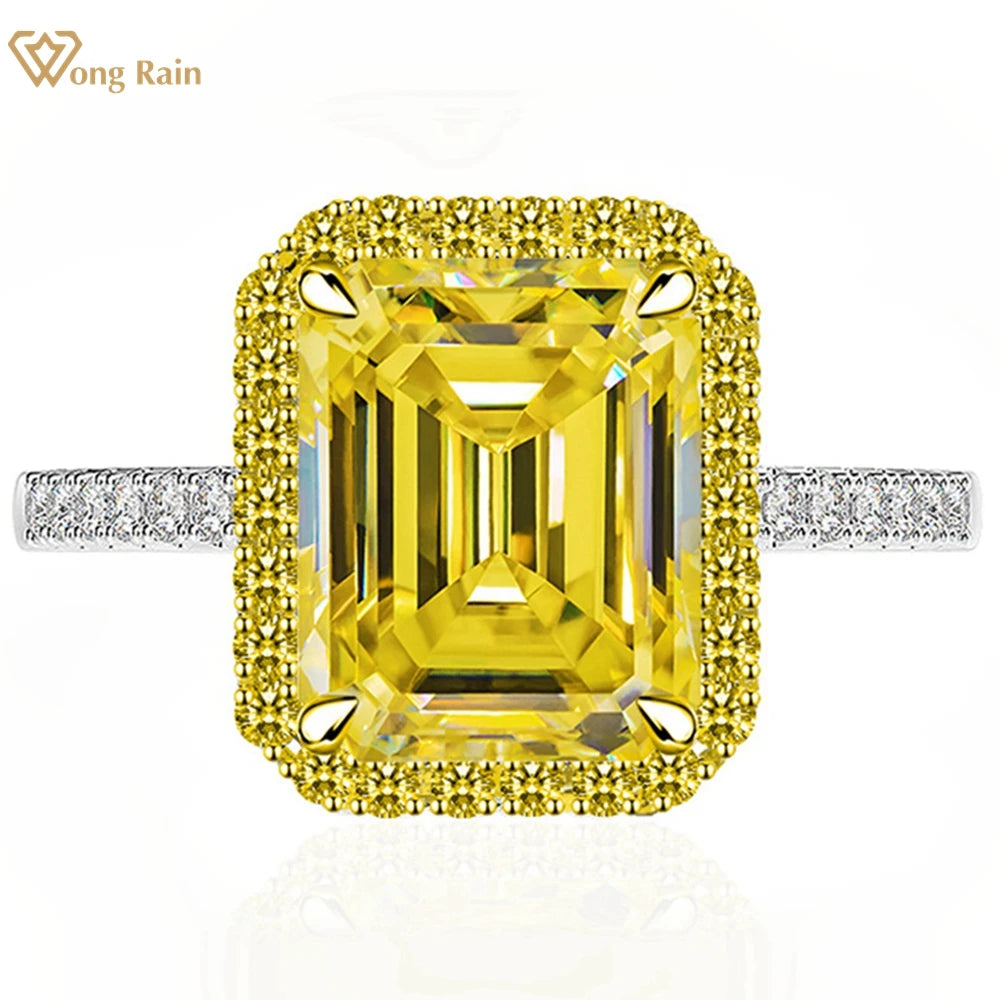 Wong Rain Classic 925 Sterling Silver 5.5CT Emerald Cut Citrine Pink Sapphire Gemstone Engagement Jewelry Wedding Women Ring
