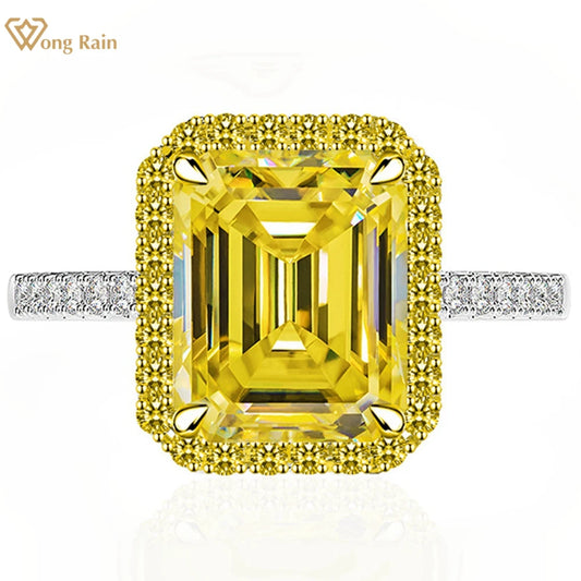 Wong Rain Classic 925 Sterling Silver 5.5CT Emerald Cut Citrine Pink Sapphire Gemstone Engagement Jewelry Wedding Women Ring