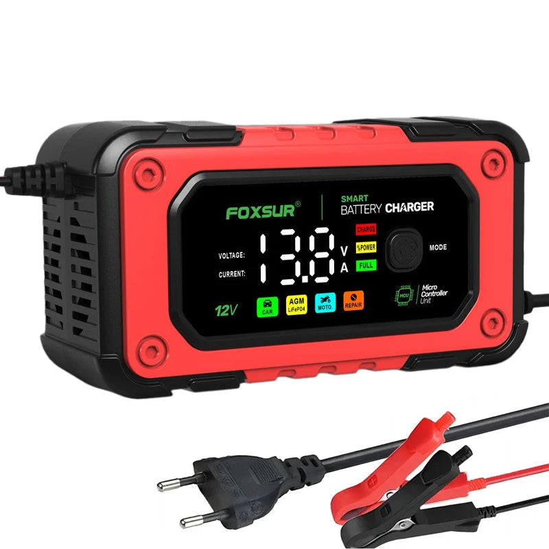 EAFC 12V 7A Car Battery Charger Smart Multiple Protection AGM Lithium Iron Lead-acid Charger for Car SUV RV Motorcycle Truck