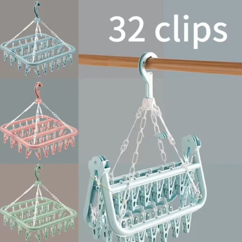 Clothes Drying Hanger with 32 Clips and Drip Foldable Hanging Rack  Laundry Clothes Hanger for Drying Socks Lingerie underwear