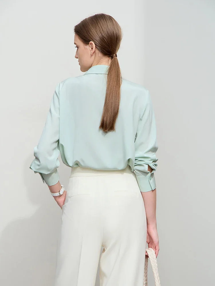 AMII Minimalist Chiffon Shirt Women 2025 Spring New Temperament Gentle Lapel Bamboo Work Pocket Concealed Button Tops 12521032