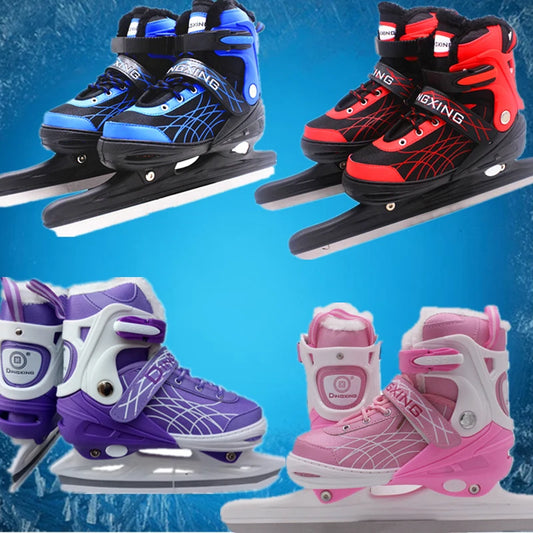 Adjustable Size Speed Skating Shoes Thermal Stretchable Ice Skates Ski Shoes Thicken with Ice Blade for Kids Adult Men And Women