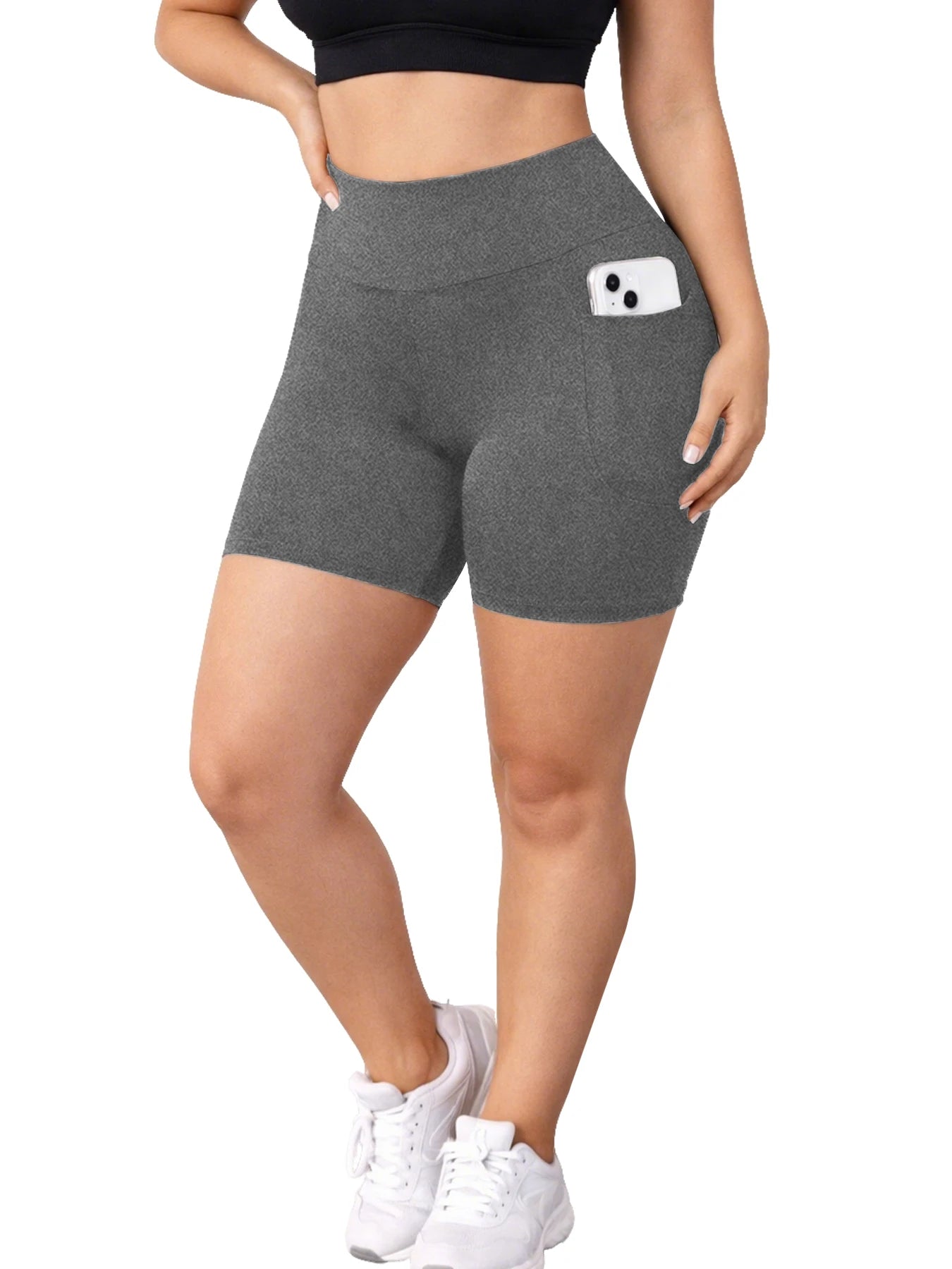 Plus Size Workout Shorts for Women High Waisted Biker with Pockets Super Soft No See Through Tummy Control