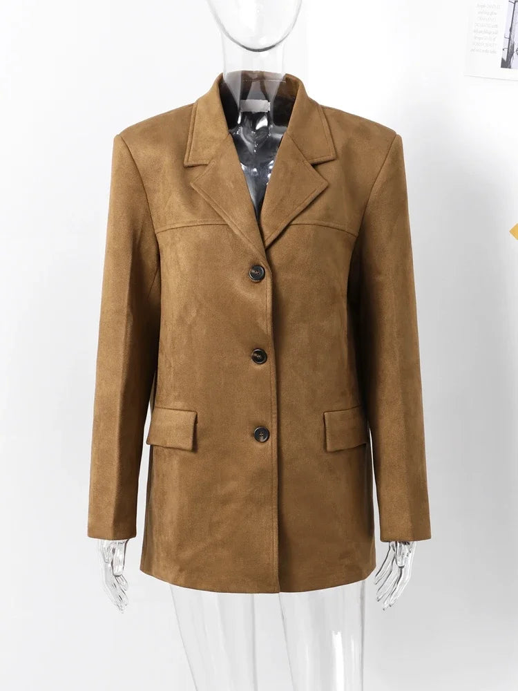 Boyfriend Brown Coat For Women Spring Turndown Collar Long Sleeve Female Jacket 2025 Fashion Loose Single-breasted Lady Coats