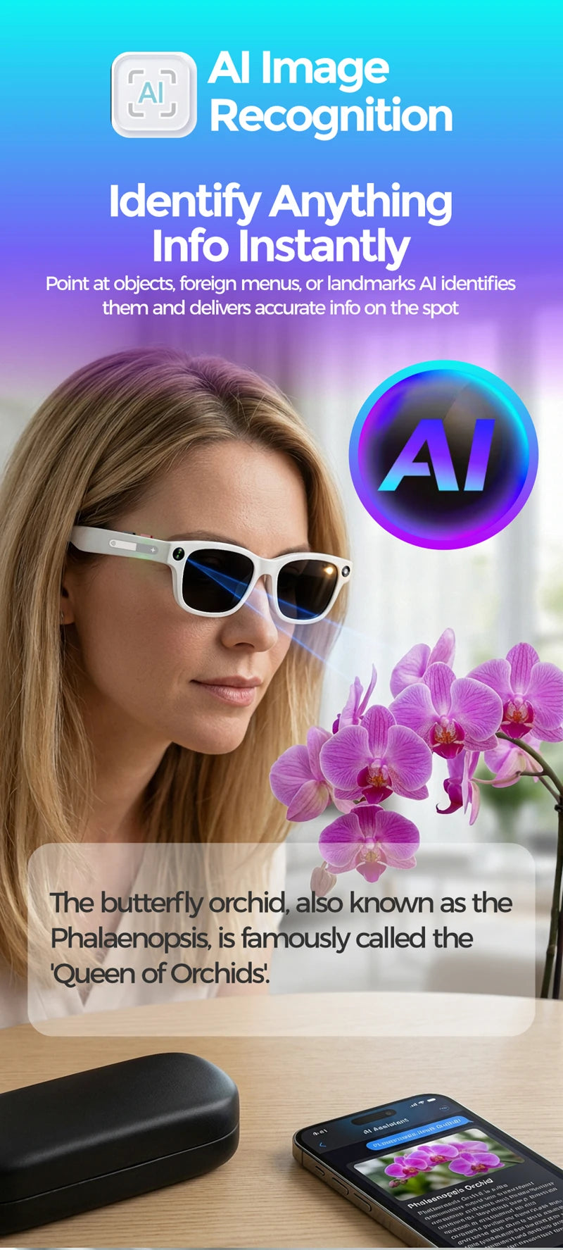 For Men Women Ai Smart Glasses 8MP 4k HD Camera Glasses AI Wake-up Bluetooth Music Audio Sunglass Language Translation