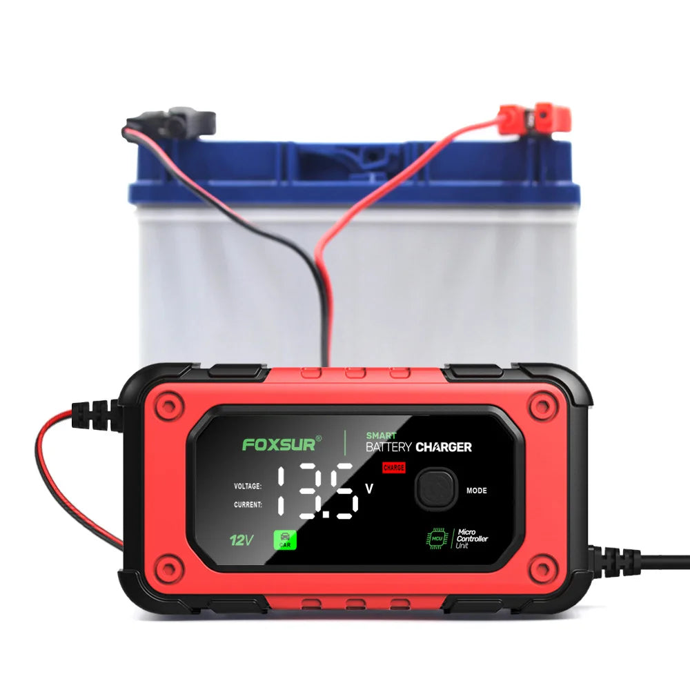 EAFC 12V 7A Car Battery Charger Smart Multiple Protection AGM Lithium Iron Lead-acid Charger for Car SUV RV Motorcycle Truck