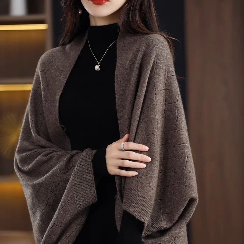 Wool Knitted Shawl Scarf Dual-purpose Autumn and Winter New Solid Color Loose Versatile Exterior Cloak Cardigan
