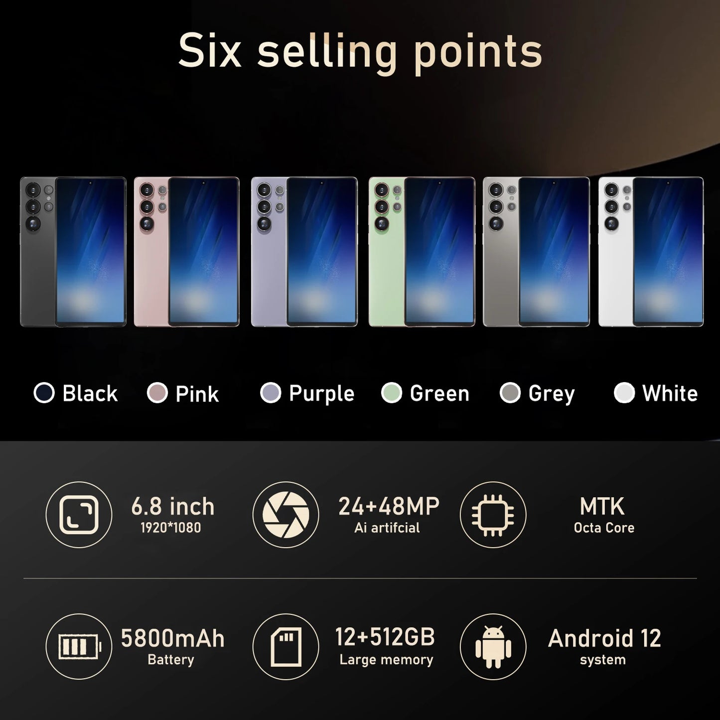 Global Vision S25 Pro Smartphone Android 12 8GB RAM 512GB ROM 6.8 Inch Phone 1920x1080HD 24MP+48MP 4G 5G Network Mobile Phones