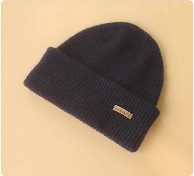 100% Merino Wool Double-Sided Beanie for Men Women Thick Soft Warm Winter Skull Caps Solid Color Knitted Beanies Hat