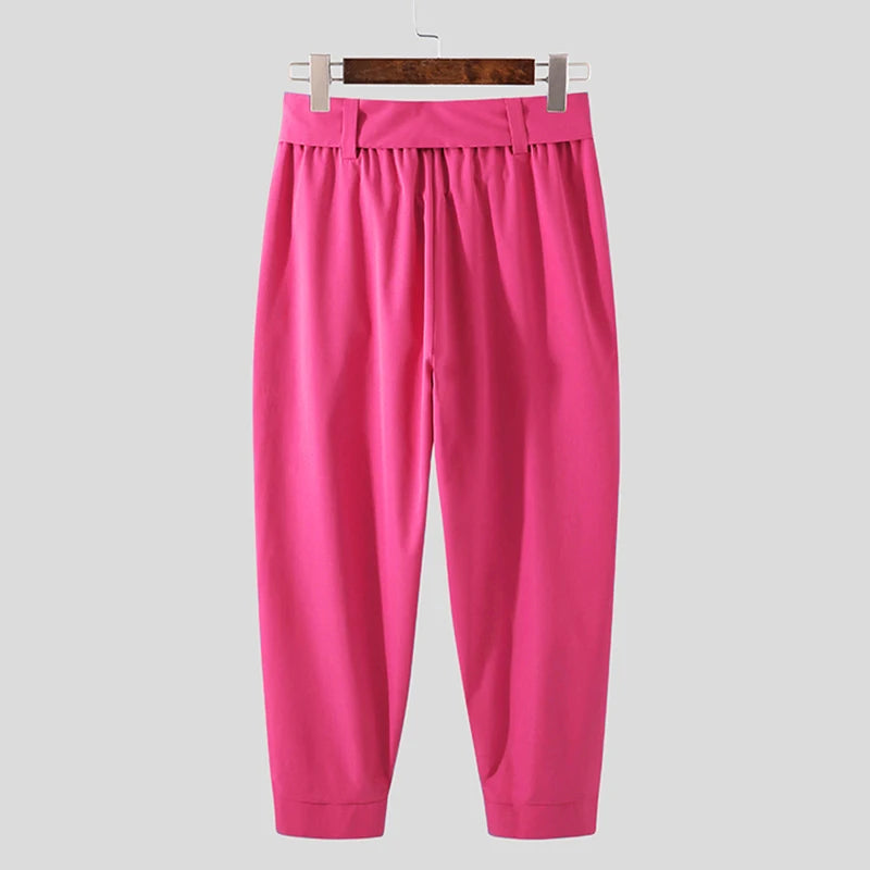 Spring Men Belt Baggy Pants Casual Streetwear Premium Quality Solid Color Oversized Joggers Fashion Harem Pants 2026 New S-3XL