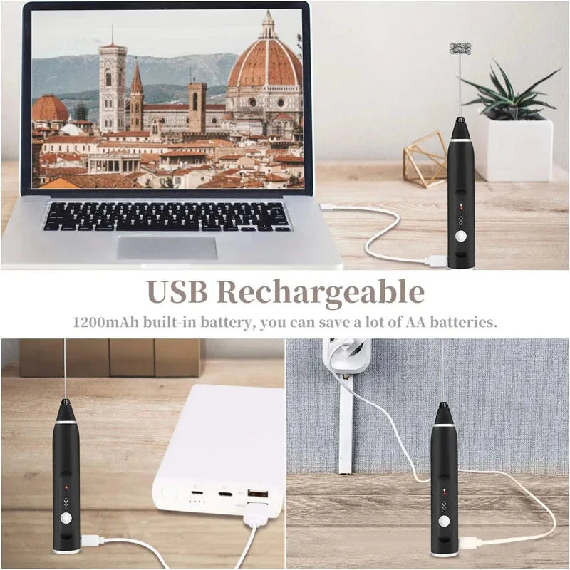 Electric egg beater, milk frother, 3-speed USB charging handheld cream mixer, cream stick, kitchen tool, food mixer