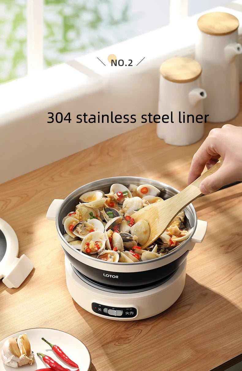 1.2L Folded Electric Cooking Pot Portable Multicooker Travel Rice Cooker Split Hot Pot 304 Stainless Steel Electric Skillt 500W