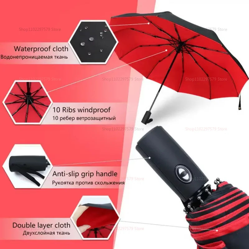 Double-layer Automatic 10-bone Rain and Sun Umbrella Windproof Sunscreen Rain and Sunshine Dual-use Business Folding Umbrella