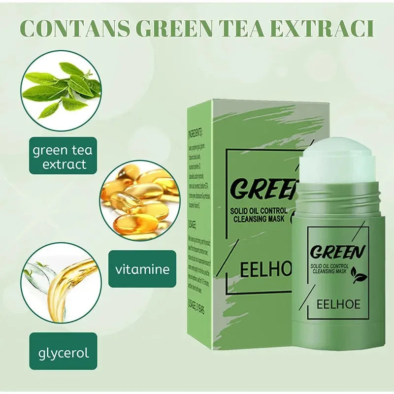 Face Clean Mask Green Tea Stick Deep Cleansing Mud Film Oil Control Remove Blackheads Pores Shrink Beauty Skin Set for Travel