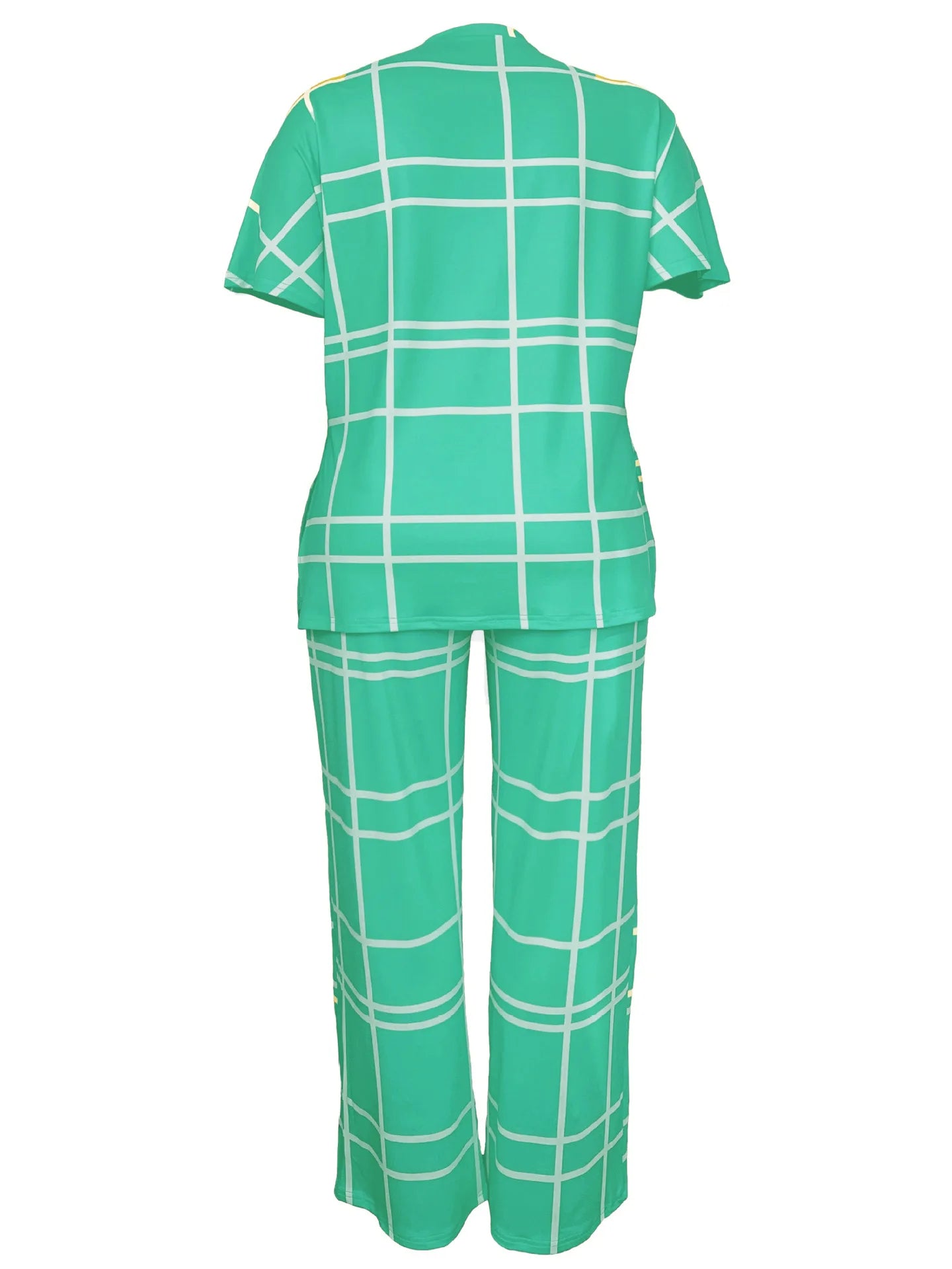 Spring Autumn New Women's Fashion Elements Striped Grid Printed Casual Round Neck Large Comfortable Two Piece Set