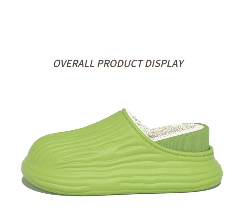 New EVA Short Plush Waterproof couples Slippers Winter  Warm striped  women Cotton Shoes Soft Thick Comfort Home floors Slides