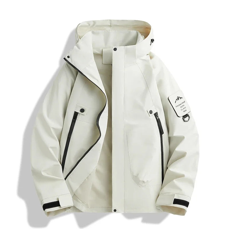 New Outdoor Waterproof Hooded Jacket Unisex Spring Autumn Loose Thin Workwear Windproof Coat for Men's Hiking Camping Activities