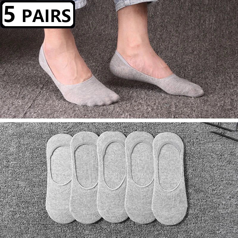 5 Pairs Plus Size 47,48 Mens Boat Socks Large Summer Non-slip Silicone Invisible No Show Sock Slippers Cotton Black Sporty Meias