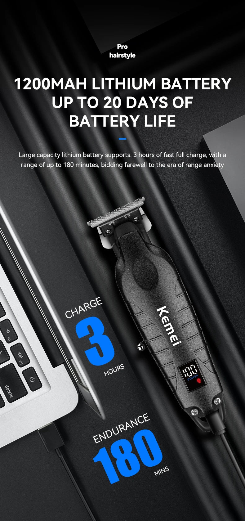 Kemei Km-2293 Barber Cordless Hair Trimmer 0mm Zero Gapped Carving Hair Clipper Professional Electric Finish Cutting Machine