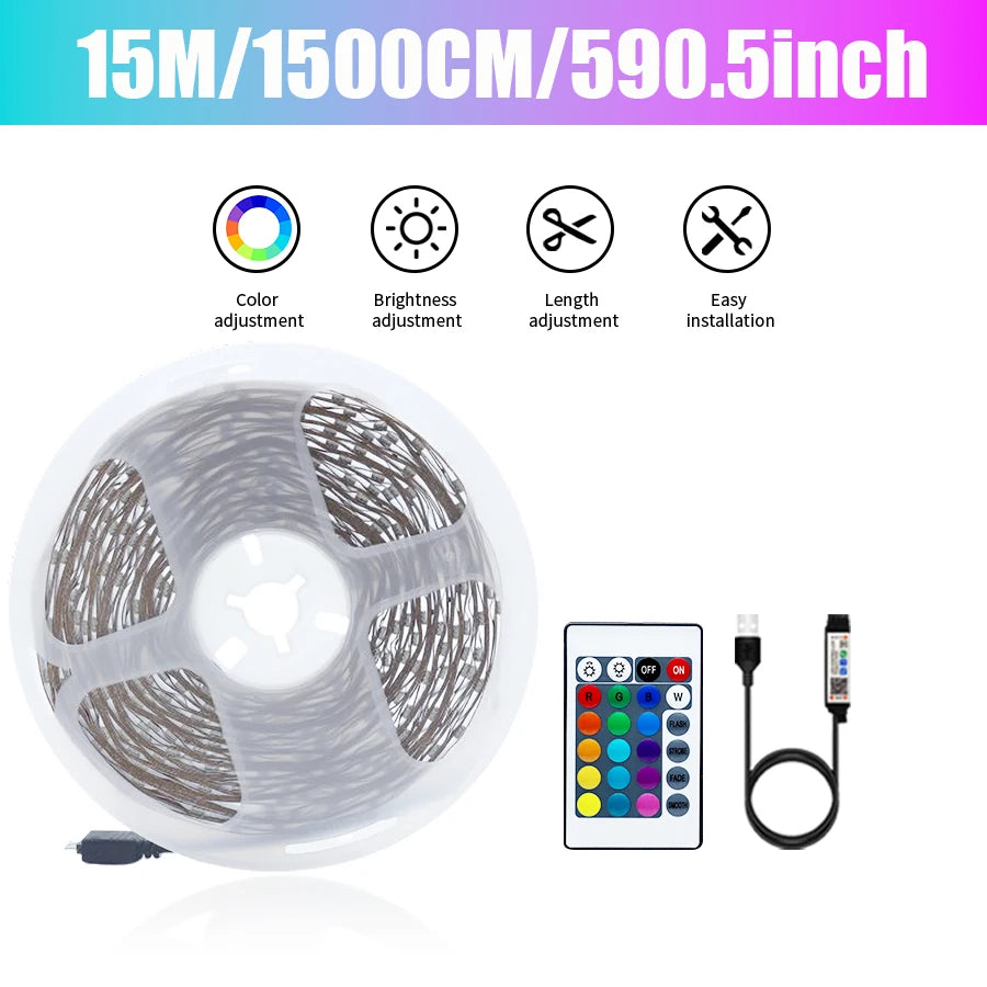 Colorful LED light strip with 24 key remote control APP to control indoor party atmosphere lights, 1/2/3/5/10/15/20M for you to