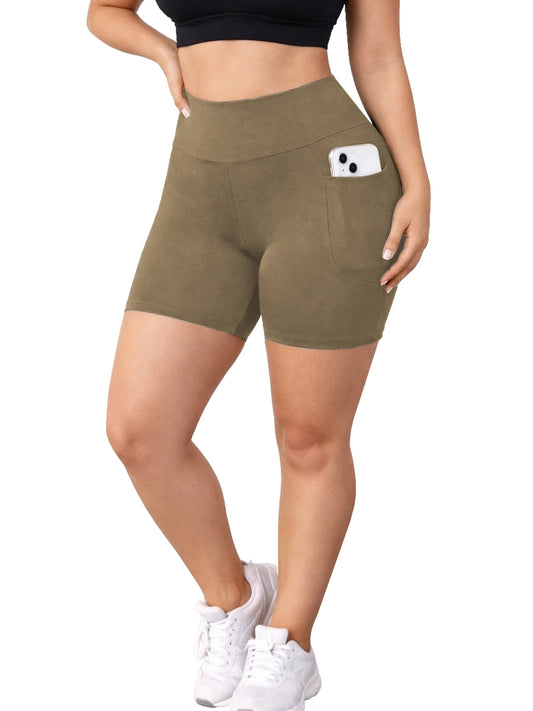 Plus Size Workout Shorts for Women High Waisted Biker with Pockets Super Soft No See Through Tummy Control