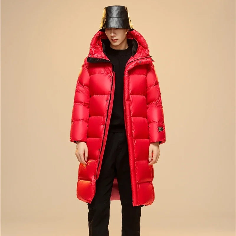 Winter 90%  White Goose Down Thick （Winter) Warm X-Long Men's Jackets 2025 New Arrivals Men Hooded Korean Down Parkas Coat