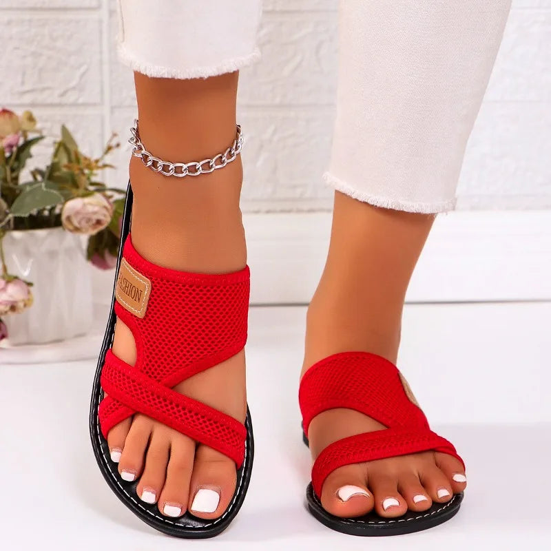 2025 summer new breathable mesh fish mouth slippers non-slip beach women slippers